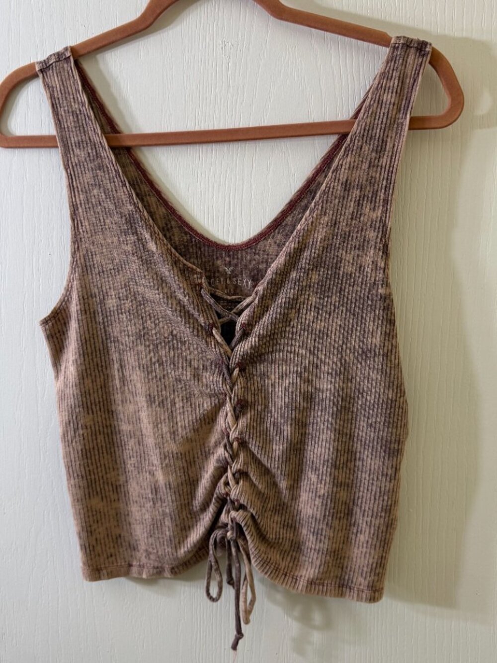 🛍️ 3/10 American Eagle Soft & Sexy Ribbed Lace Up Tank Fits Like Large - Picture 2 of 3
